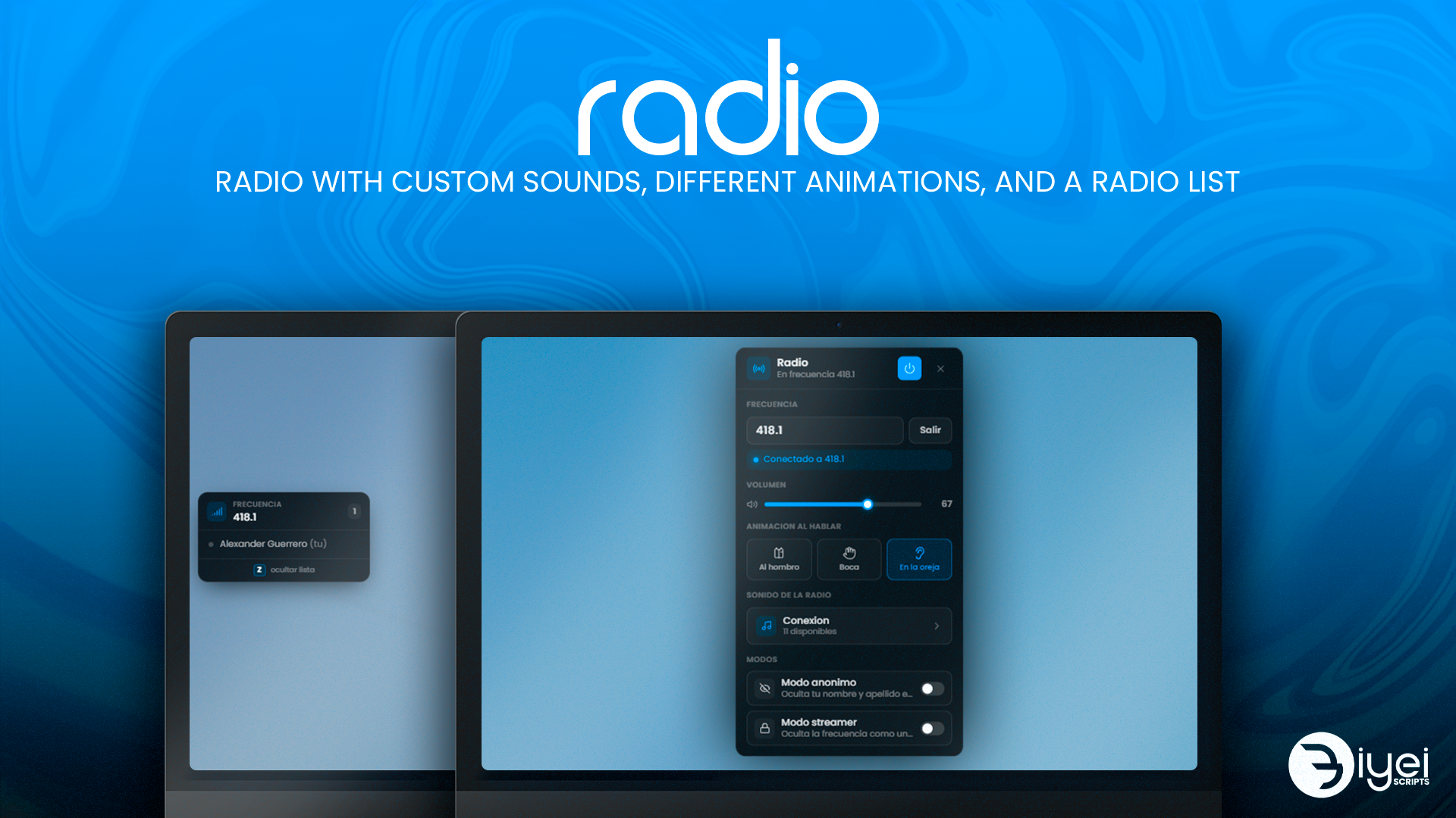 Biyei Radio menu and members overlay preview